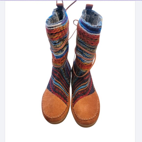 NWOT Tom's Nepal Aztec Fleece Lined Tribal Print Boots - Picture 3 of 13